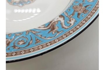 イギリス　WEDGWOOD(ウェッジウッド)　FLORENTINE TURQUOISE(フロレンティーン ターコイズ)　フォーマルで食卓が華やぐプレート3枚&スーププレート3枚セット(グロテスク文様、フルーツ、果物、スープ皿、洋食器、英国)(R-081224)
