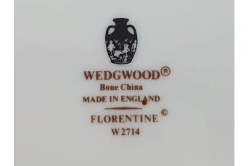 イギリス　WEDGWOOD(ウェッジウッド)　FLORENTINE TURQUOISE(フロレンティーン ターコイズ)　フォーマルで食卓が華やぐプレート3枚&スーププレート3枚セット(グロテスク文様、フルーツ、果物、スープ皿、洋食器、英国)(R-081224)