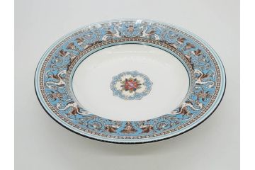 イギリス　WEDGWOOD(ウェッジウッド)　FLORENTINE TURQUOISE(フロレンティーン ターコイズ)　フォーマルで食卓が華やぐプレート3枚&スーププレート3枚セット(グロテスク文様、フルーツ、果物、スープ皿、洋食器、英国)(R-081224)