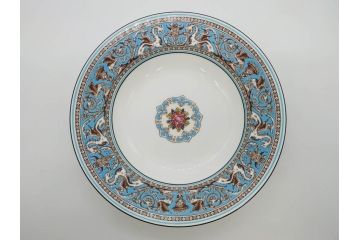 イギリス　WEDGWOOD(ウェッジウッド)　FLORENTINE TURQUOISE(フロレンティーン ターコイズ)　フォーマルで食卓が華やぐプレート3枚&スーププレート3枚セット(グロテスク文様、フルーツ、果物、スープ皿、洋食器、英国)(R-081224)
