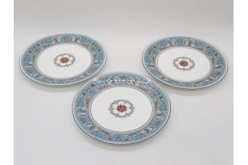 イギリス　WEDGWOOD(ウェッジウッド)　FLORENTINE TURQUOISE(フロレンティーン ターコイズ)　フォーマルで食卓が華やぐプレート3枚&スーププレート3枚セット(グロテスク文様、フルーツ、果物、スープ皿、洋食器、英国)(R-081225)