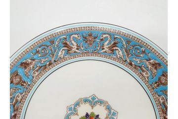 イギリス　WEDGWOOD(ウェッジウッド)　FLORENTINE TURQUOISE(フロレンティーン ターコイズ)　フォーマルで食卓が華やぐプレート3枚&スーププレート3枚セット(グロテスク文様、フルーツ、果物、スープ皿、洋食器、英国)(R-081225)