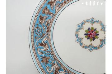 イギリス　WEDGWOOD(ウェッジウッド)　FLORENTINE TURQUOISE(フロレンティーン ターコイズ)　フォーマルで食卓が華やぐプレート3枚&スーププレート3枚セット(グロテスク文様、フルーツ、果物、スープ皿、洋食器、英国)(R-081225)