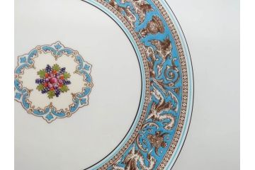 イギリス　WEDGWOOD(ウェッジウッド)　FLORENTINE TURQUOISE(フロレンティーン ターコイズ)　フォーマルで食卓が華やぐプレート3枚&スーププレート3枚セット(グロテスク文様、フルーツ、果物、スープ皿、洋食器、英国)(R-081225)