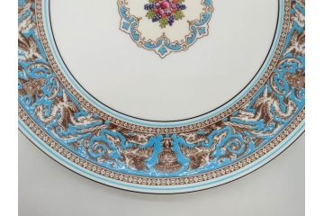 イギリス　WEDGWOOD(ウェッジウッド)　FLORENTINE TURQUOISE(フロレンティーン ターコイズ)　フォーマルで食卓が華やぐプレート3枚&スーププレート3枚セット(グロテスク文様、フルーツ、果物、スープ皿、洋食器、英国)(R-081225)