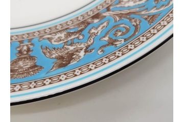 イギリス　WEDGWOOD(ウェッジウッド)　FLORENTINE TURQUOISE(フロレンティーン ターコイズ)　フォーマルで食卓が華やぐプレート3枚&スーププレート3枚セット(グロテスク文様、フルーツ、果物、スープ皿、洋食器、英国)(R-081225)