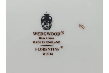 イギリス　WEDGWOOD(ウェッジウッド)　FLORENTINE TURQUOISE(フロレンティーン ターコイズ)　フォーマルで食卓が華やぐプレート3枚&スーププレート3枚セット(グロテスク文様、フルーツ、果物、スープ皿、洋食器、英国)(R-081225)