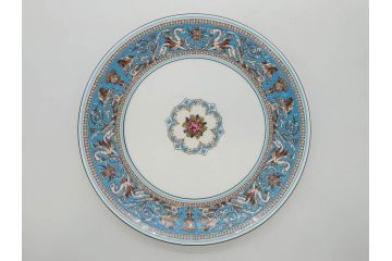 イギリス　WEDGWOOD(ウェッジウッド)　FLORENTINE TURQUOISE(フロレンティーン ターコイズ)　フォーマルで食卓が華やぐプレート3枚&スーププレート3枚セット(グロテスク文様、フルーツ、果物、スープ皿、洋食器、英国)(R-081225)