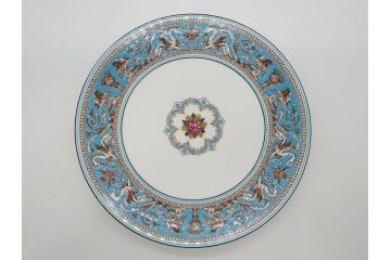 イギリス　WEDGWOOD(ウェッジウッド)　FLORENTINE TURQUOISE(フロレンティーン ターコイズ)　フォーマルで食卓が華やぐプレート3枚&スーププレート3枚セット(グロテスク文様、フルーツ、果物、スープ皿、洋食器、英国)(R-081225)