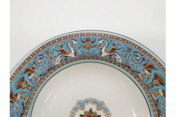 イギリス　WEDGWOOD(ウェッジウッド)　FLORENTINE TURQUOISE(フロレンティーン ターコイズ)　フォーマルで食卓が華やぐプレート3枚&スーププレート3枚セット(グロテスク文様、フルーツ、果物、スープ皿、洋食器、英国)(R-081225)
