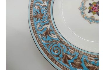 イギリス　WEDGWOOD(ウェッジウッド)　FLORENTINE TURQUOISE(フロレンティーン ターコイズ)　フォーマルで食卓が華やぐプレート3枚&スーププレート3枚セット(グロテスク文様、フルーツ、果物、スープ皿、洋食器、英国)(R-081225)