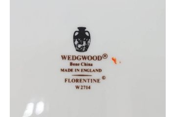 イギリス　WEDGWOOD(ウェッジウッド)　FLORENTINE TURQUOISE(フロレンティーン ターコイズ)　フォーマルで食卓が華やぐプレート3枚&スーププレート3枚セット(グロテスク文様、フルーツ、果物、スープ皿、洋食器、英国)(R-081225)