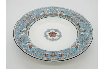 イギリス　WEDGWOOD(ウェッジウッド)　FLORENTINE TURQUOISE(フロレンティーン ターコイズ)　フォーマルで食卓が華やぐプレート3枚&スーププレート3枚セット(グロテスク文様、フルーツ、果物、スープ皿、洋食器、英国)(R-081225)