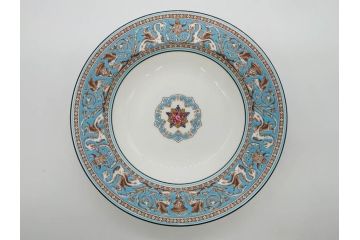 イギリス　WEDGWOOD(ウェッジウッド)　FLORENTINE TURQUOISE(フロレンティーン ターコイズ)　フォーマルで食卓が華やぐプレート3枚&スーププレート3枚セット(グロテスク文様、フルーツ、果物、スープ皿、洋食器、英国)(R-081225)