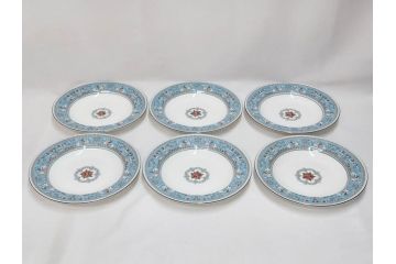イギリス　WEDGWOOD(ウェッジウッド)　FLORENTINE TURQUOISE(フロレンティーン ターコイズ)　優雅な一時を過ごせるスーププレート6枚セット(グロテスク文様、スープ皿、深皿、洋食器、英国)(R-081226)