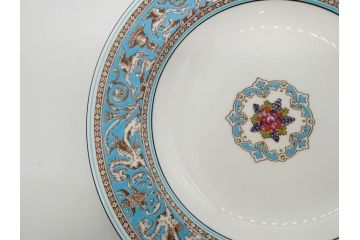 イギリス　WEDGWOOD(ウェッジウッド)　FLORENTINE TURQUOISE(フロレンティーン ターコイズ)　優雅な一時を過ごせるスーププレート6枚セット(グロテスク文様、スープ皿、深皿、洋食器、英国)(R-081226)