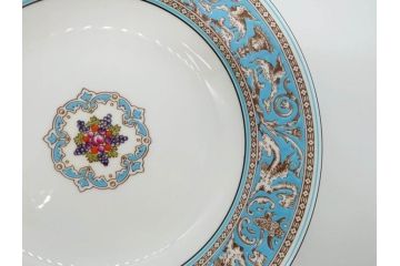 イギリス　WEDGWOOD(ウェッジウッド)　FLORENTINE TURQUOISE(フロレンティーン ターコイズ)　優雅な一時を過ごせるスーププレート6枚セット(グロテスク文様、スープ皿、深皿、洋食器、英国)(R-081226)