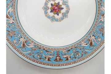 イギリス　WEDGWOOD(ウェッジウッド)　FLORENTINE TURQUOISE(フロレンティーン ターコイズ)　優雅な一時を過ごせるスーププレート6枚セット(グロテスク文様、スープ皿、深皿、洋食器、英国)(R-081226)
