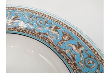 イギリス　WEDGWOOD(ウェッジウッド)　FLORENTINE TURQUOISE(フロレンティーン ターコイズ)　優雅な一時を過ごせるスーププレート6枚セット(グロテスク文様、スープ皿、深皿、洋食器、英国)(R-081226)
