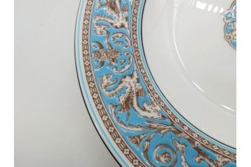イギリス　WEDGWOOD(ウェッジウッド)　FLORENTINE TURQUOISE(フロレンティーン ターコイズ)　優雅な一時を過ごせるスーププレート6枚セット(グロテスク文様、スープ皿、深皿、洋食器、英国)(R-081226)