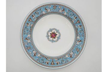 イギリス　WEDGWOOD(ウェッジウッド)　FLORENTINE TURQUOISE(フロレンティーン ターコイズ)　優雅な一時を過ごせるスーププレート6枚セット(グロテスク文様、スープ皿、深皿、洋食器、英国)(R-081226)
