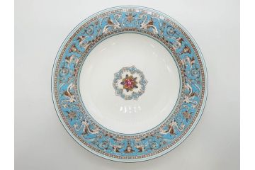 イギリス　WEDGWOOD(ウェッジウッド)　FLORENTINE TURQUOISE(フロレンティーン ターコイズ)　優雅な一時を過ごせるスーププレート6枚セット(グロテスク文様、スープ皿、深皿、洋食器、英国)(R-081226)