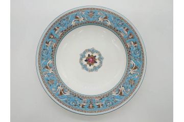 イギリス　WEDGWOOD(ウェッジウッド)　FLORENTINE TURQUOISE(フロレンティーン ターコイズ)　優雅な一時を過ごせるスーププレート6枚セット(グロテスク文様、スープ皿、深皿、洋食器、英国)(R-081226)
