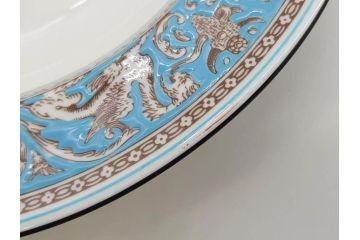 イギリス　WEDGWOOD(ウェッジウッド)　FLORENTINE TURQUOISE(フロレンティーン ターコイズ)　優雅な一時を過ごせるスーププレート6枚セット(グロテスク文様、スープ皿、深皿、洋食器、英国)(R-081226)