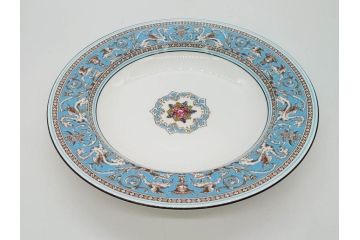 イギリス　WEDGWOOD(ウェッジウッド)　FLORENTINE TURQUOISE(フロレンティーン ターコイズ)　優雅な一時を過ごせるスーププレート6枚セット(グロテスク文様、スープ皿、深皿、洋食器、英国)(R-081226)