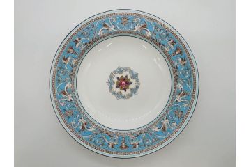 イギリス　WEDGWOOD(ウェッジウッド)　FLORENTINE TURQUOISE(フロレンティーン ターコイズ)　優雅な一時を過ごせるスーププレート6枚セット(グロテスク文様、スープ皿、深皿、洋食器、英国)(R-081226)