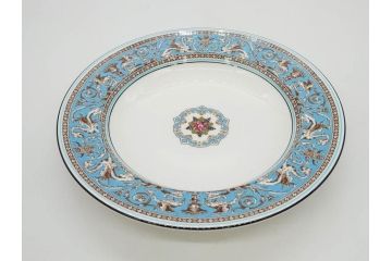 イギリス　WEDGWOOD(ウェッジウッド)　FLORENTINE TURQUOISE(フロレンティーン ターコイズ)　優雅な一時を過ごせるスーププレート6枚セット(グロテスク文様、スープ皿、深皿、洋食器、英国)(R-081226)