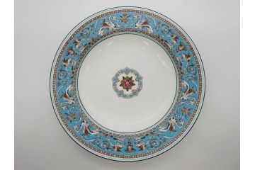 イギリス　WEDGWOOD(ウェッジウッド)　FLORENTINE TURQUOISE(フロレンティーン ターコイズ)　優雅な一時を過ごせるスーププレート6枚セット(グロテスク文様、スープ皿、深皿、洋食器、英国)(R-081226)