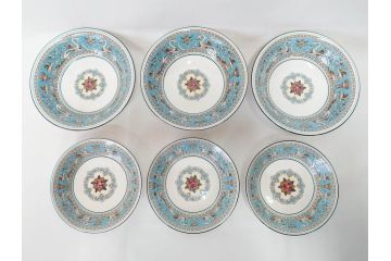 イギリス　WEDGWOOD(ウェッジウッド)　FLORENTINE TURQUOISE(フロレンティーン ターコイズ)　クラシックなデザインの気品あふれるボウル大小6枚セット(グロテスク文様、深皿、サラダボウル、サラダソーサー、洋食器、英国)(R-081227)