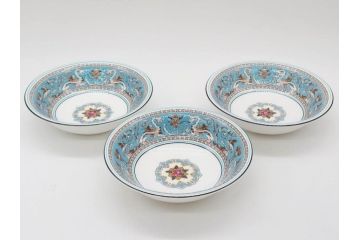 イギリス　WEDGWOOD(ウェッジウッド)　FLORENTINE TURQUOISE(フロレンティーン ターコイズ)　クラシックなデザインの気品あふれるボウル大小6枚セット(グロテスク文様、深皿、サラダボウル、サラダソーサー、洋食器、英国)(R-081227)