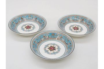イギリス　WEDGWOOD(ウェッジウッド)　FLORENTINE TURQUOISE(フロレンティーン ターコイズ)　クラシックなデザインの気品あふれるボウル大小6枚セット(グロテスク文様、深皿、サラダボウル、サラダソーサー、洋食器、英国)(R-081227)