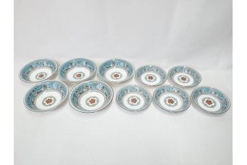 イギリス　WEDGWOOD(ウェッジウッド)　FLORENTINE TURQUOISE(フロレンティーン ターコイズ)　クラシックなデザインの気品あふれるボウル大小10枚セット(グロテスク文様、深皿、サラダボウル、サラダソーサー、洋食器、英国)(R-081228)
