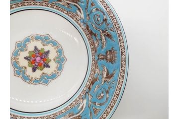 イギリス　WEDGWOOD(ウェッジウッド)　FLORENTINE TURQUOISE(フロレンティーン ターコイズ)　クラシックなデザインの気品あふれるボウル大小10枚セット(グロテスク文様、深皿、サラダボウル、サラダソーサー、洋食器、英国)(R-081228)