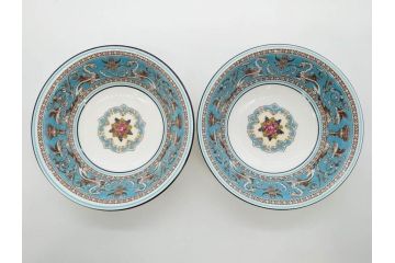 イギリス　WEDGWOOD(ウェッジウッド)　FLORENTINE TURQUOISE(フロレンティーン ターコイズ)　クラシックなデザインの気品あふれるボウル大小10枚セット(グロテスク文様、深皿、サラダボウル、サラダソーサー、洋食器、英国)(R-081228)