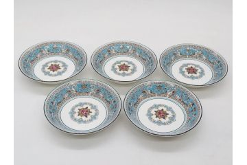 イギリス　WEDGWOOD(ウェッジウッド)　FLORENTINE TURQUOISE(フロレンティーン ターコイズ)　クラシックなデザインの気品あふれるボウル大小10枚セット(グロテスク文様、深皿、サラダボウル、サラダソーサー、洋食器、英国)(R-081228)
