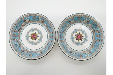 イギリス　WEDGWOOD(ウェッジウッド)　FLORENTINE TURQUOISE(フロレンティーン ターコイズ)　クラシックなデザインの気品あふれるボウル大小10枚セット(グロテスク文様、深皿、サラダボウル、サラダソーサー、洋食器、英国)(R-081228)