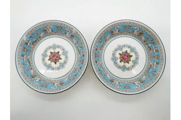 イギリス　WEDGWOOD(ウェッジウッド)　FLORENTINE TURQUOISE(フロレンティーン ターコイズ)　クラシックなデザインの気品あふれるボウル大小10枚セット(グロテスク文様、深皿、サラダボウル、サラダソーサー、洋食器、英国)(R-081228)