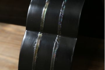 中古　民芸家具　花鳥図　牡丹に蝶　孔雀　梅に雀　見事な螺鈿細工をあしらった漆塗りの衝立て(つい立て、衝い立て、間仕切り、パーテーション、ディスプレイ)(R-081231)