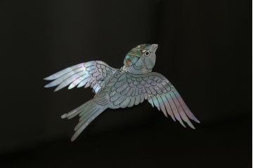 中古　民芸家具　花鳥図　牡丹に蝶　孔雀　梅に雀　見事な螺鈿細工をあしらった漆塗りの衝立て(つい立て、衝い立て、間仕切り、パーテーション、ディスプレイ)(R-081231)