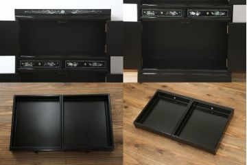 中古　美品　韓国民芸家具　孔雀　鳳凰　花鳥蝶図　豪華絢爛の螺鈿(ラデン)細工が見事なキャビネット(収納棚、戸棚、サイドキャビネット)(定価約65万円)(R-081236)