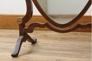 イギリスアンティーク　高級品!!　マホガニー材　シールド形の凝ったデザインが魅力的な卓上ミラー(スタンドミラー、化粧鏡、置き鏡、木製、英国)(R-081242)