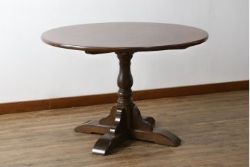 中古　美品　松本民芸家具　シックな佇まいがお洒落なラウンドテーブル(ダイニングテーブル、カフェテーブル、食卓、丸テーブル、2人掛け、4人掛け)(R-081244)