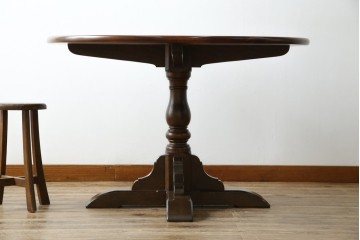 中古　美品　松本民芸家具　シックな佇まいがお洒落なラウンドテーブル(ダイニングテーブル、カフェテーブル、食卓、丸テーブル、2人掛け、4人掛け)(R-081244)