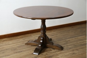 中古　美品　松本民芸家具　シックな佇まいがお洒落なラウンドテーブル(ダイニングテーブル、カフェテーブル、食卓、丸テーブル、2人掛け、4人掛け)(R-081244)