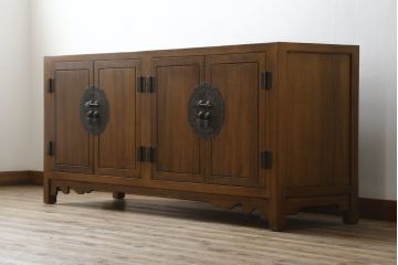 中古　李朝家具　モリジャン　アンティーク調　オリエンタルなデザインのサイドボード(サイドキャビネット、収納棚、戸棚)(R-081248)