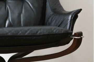 北欧ビンテージ　美品　ノルウェー　バットネ(Vatne)　スペシャル　オットマン付きは珍しい!くつろぎ感が抜群のファルコンチェアとオットマンセット(ラウンジチェア、アームレスチェア、フットスツール、椅子、イス、ヴィンテージ)(R-081252)